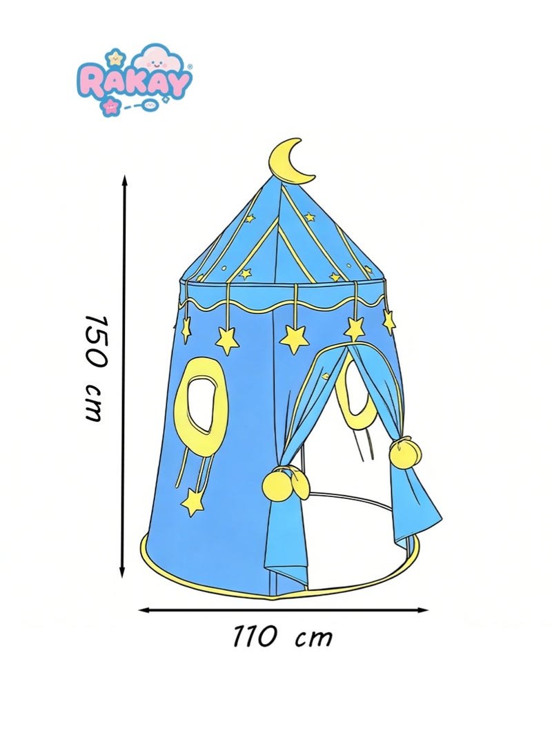 RAKAY Children's Play Tent Playhouse with Two Windows for Kids Indoor Tent, Top with Moon Decoration and Star Pendant,Toddler Toys for Boys and Girls, Bule, Portable Foldable Toddler Tent - Image 5